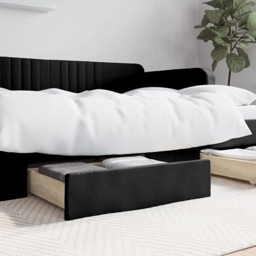 ShGaxin Lot de 2 tiroirs de lit en bois d'ingénierie et cuir synthétique noir, boîte de rangement pour vêtements, chaussures, boîtes de rangement 833922