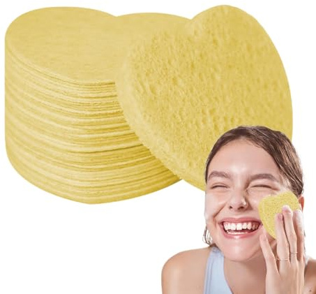 Herz-Gesichtsschwämme – 50-teiliges Kosmetik-Spa-Schwämme, Gesichtsschwamm-Set | 50 Herzförmige Schwämme Mit Natürlichem Holzzellstoffmaterial, Kosmetische Spa-Herz-Gesichtsschwämme Für Den Innen- Und