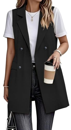 IDEALSANXUN Gilet long en lin pour femme - Blazer habillé sans manches - Hauts
