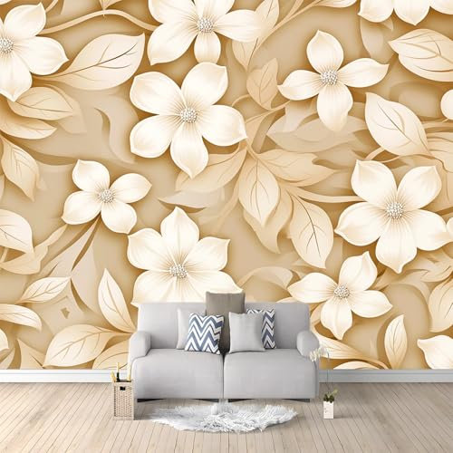 Papel Tapiz Fotográfico 200 x 140 cm Elegante Floral Texturizado Papel Pintado Tejido no Tejido Pared Decorativos Murales Moderna de Diseno Fotográfico Decoración De Pared Sala Cuarto Marrón Claro