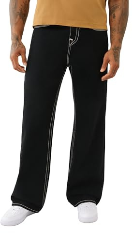 True Religion Men's Super Flatlock Vinny Flap Jeans, Black Rinse, 42