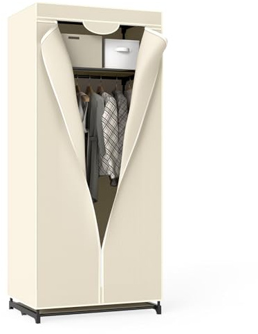 COSTWAY Armario de Tela Plegable 75x50x170cm Guardarropa Closet con Barra para Colgar Ropa Organizador (Beige)
