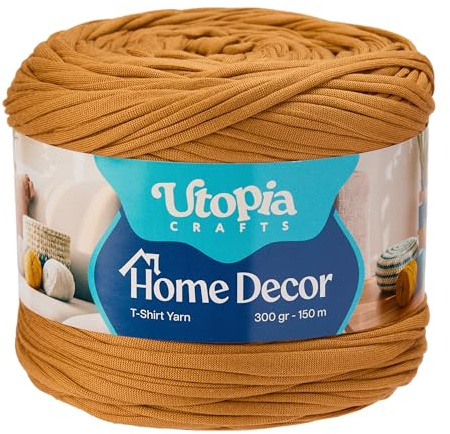 Utopia Crafts Home Decor Fettuccia per Uncinetto, 300g Filo T-Shirt Spesso Morbido Elastico per Cestini Borse Tappeti, Filo Tessuto per Principianti, Decorazione Casa, Macramè (Marrone Cammello)