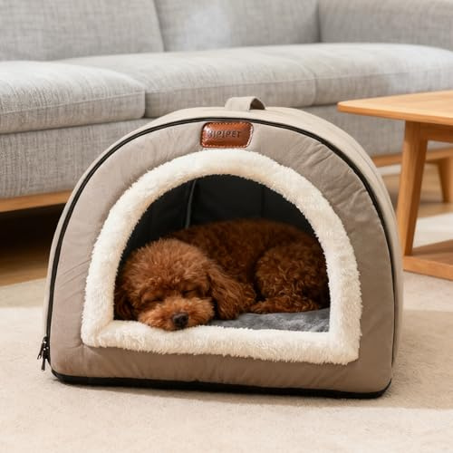 PETCUTE Caseta para Mascotas 2 en 1,Cama Plegable para Perros,Cueva Relajante para Gatos con Cojín Extraíble,Portátil, Casa para Gatos con Base Antideslizante,para Mascotas Pequeñas y Medianas,L