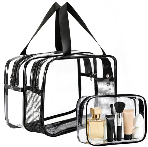 GYOYEDE 2 Pack Clear Toiletry Bags,Large Toiletry Bag Thickened PVC Toiletry Bag for Women and Men,Waterproof Cosmetic Bags with Handle,Transparent Travel Toiletries Bag for Business,Camping, Travel