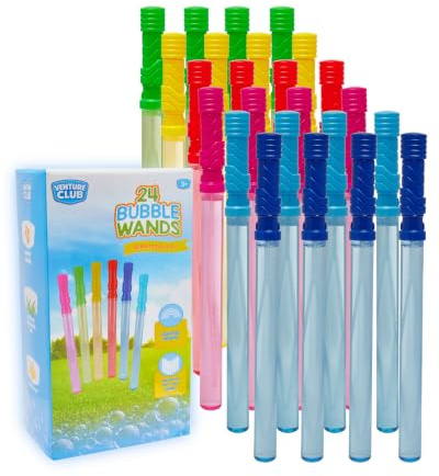 Venture Club 24 Bubble Wands for Kids, Aged 3+ | Colourful Bubble Blower Set, Dip and Blow, Bubbles for Toddlers, Garden Toys & Games for Outdoor Play, Party Fun