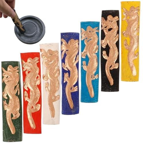 Xweptuy 7 st kinesiska set, 7 färger rökpinne med drakmönster, kinesisk rökbläckpinne för traditionell målning,