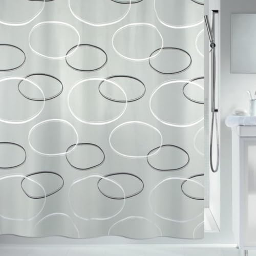 Spirella Anti-Schimmel Duschvorhang - Anti-Bakteriell, waschbar, wasserdicht, Polyester, „Anello“ 180x200cm Grau