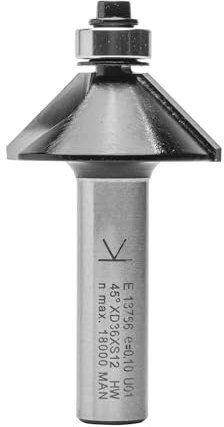 ENT 13766 Fasefräser HW, Schaft (S) 12 mm, Durchmesser (D) 36 mm, NL 11,6 mm, E 45°, SL 40 mm, mit Kugellager