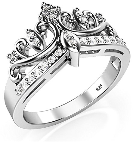 Metal Factory Sz 8 Sterling Silver Cubic Zirconia Princess Crown Tiara CZ Band Ring