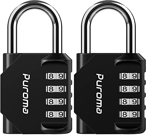 Puroma 2 Pack Combination Lock for Locker 4 Digit Outdoor Waterproof Padlock for School, Gym, Sports, Fence, Toolbox, Gate, Case, Outdoor, Hasp Storage (Black)