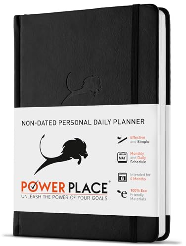 Daily Planner, Calendar & Life Organizer to Improve Time-Management, Productivity & Happiness | Vegan Leather Hardcover Notebook with Blank Dates, Undated 6 Months Hourly Planner for Men & Women, 24 Hour Agenda (Black)