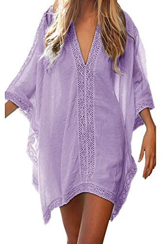 JFAN Robe De Plage Femme Ete Copricostumi Maillot De Bain Chemisier Pareo Femme Plage,Violet- Taille Unique
