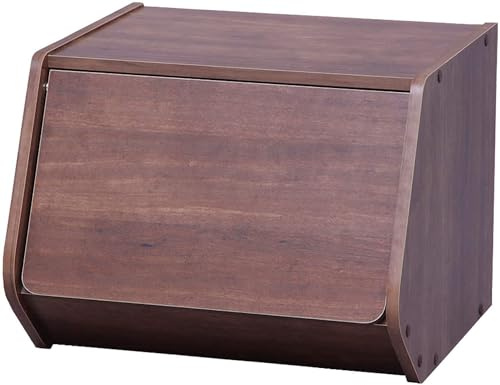 Iris Ohyama, Etagère, Boîte de rangement en bois, Meuble d'appoint, 1 porte rabattable, Polyvalent, Empilables, STB-400D, Marron