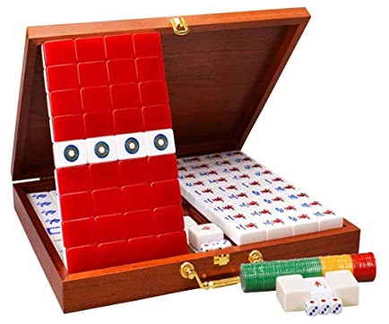 SMSOM Chinesische Mahjong 144 nummerierte Melamin-rote Fliesen 1,5Fliesen mit Tragetaschen Complete Mahjong-Spielset - (Mah Jong, Mahjongg, Mah-Jongg, Mah Jongg, Majiang)