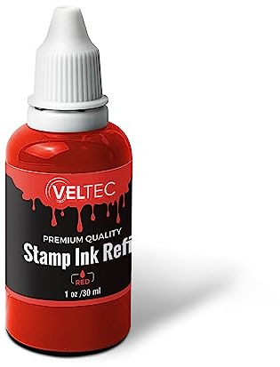 Veltec Self-Inking Stamp Refill Ink, Squeeze Bottle – 1 oz. (Red)