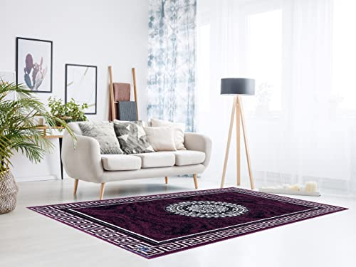 Alfombra de Salon Moderna de diseño VERSACH | De Pelo Corto en Polipropileno Frisse y 100% Lavable | Ideal para Salón o habitacion | En Varias Medidas y Colores - 160 x 230 cm Color Morado