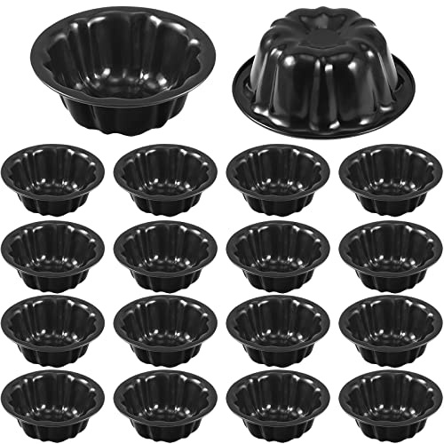 Ctosree 16 Pcs 4 Inches Fluted Mini Cake Pan Nonstick Fluted Cake Pan Carbon Steel Tube Metal Tube Oven Baking Mold with Flower Shape for Cupcake (Black)