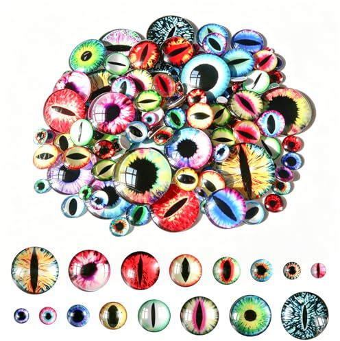 TOAOB 160 Piezas Cristal Ojo de Gato Vaso 6 a 30 mm Redondo Ojos de Seguridad Dinosaurio Dragón para Decoración Scrapbooking o Hacer Joyas Manualidades Hecho a Manob