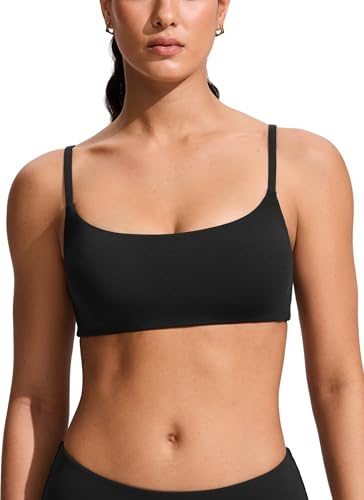 CRZ YOGA A-C Scoop Neck Bikini Tops | Removable Pads, Adjustable Spaghetti Straps, Bathing Swim Bra for Women