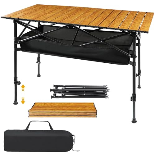 Johyzmpun Campingtisch Klappbar, Campingtisch mit Aufbewahrungskorb Klapptisch Camping Tisch Höhenverstellba 90 x 53 cm