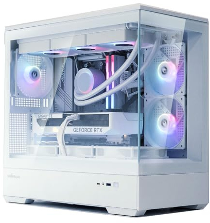 Zalman P30 Micro-ATX Tower PC-fodral – 3 x 120 mm ARGB-fläktar förinstallerade – panoramautsikt, ramlöst härdat glas framsida och sidopanel med typ C-port och USB 3.0, vit