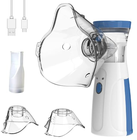 Inhaliergeräte für Erwachsene, Inhalator Tragbar, Inhalationsgerät Vernebler, Inhalationsgerät Kinder, Leise Nebulizer Inhalator Kinder mit 2Maske, USB Wiederaufladbar, Automatische Reinigungsfunktion