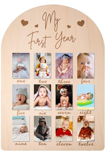 My First Year Photo Display Träskiva, Tavelram 12 Månader Nyfödda Tavelramar Babyfotodisplay för Babyfödelsedag Barnkammare