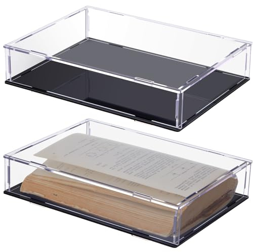 Suzile 2 Pcs Book Display Case Clear Acrylic Box Book Protector Case with Black Base, Seal, Dust-Proof, Self-Assembly for Collecting Books Magazine Figures and Other Small Things, 10.5 x 7.5 x 2 Inch