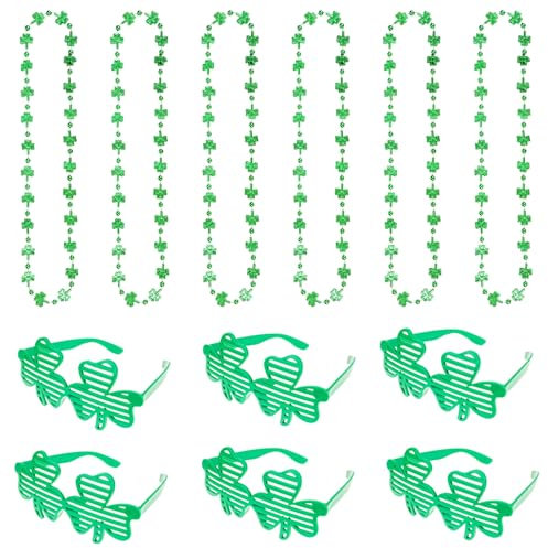 Qpout 12 delar St. Patrick's Day accessoarer, irländsk St. Patrick's Day glasögonram, grön lyckobringande klöver halsband irländsk St. Patrick's Day Party Favour Parader cosplay kostym St Patricks Day