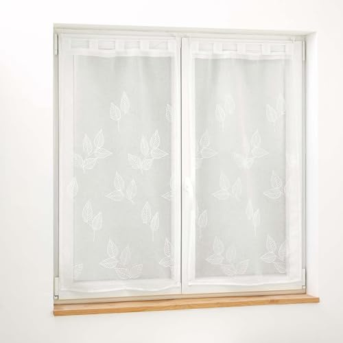 Douceur d'Intérieur, coppia di tende con passanti (2 x 60 x 90 cm) Berry, bianco, tulle sabbiato ricamato