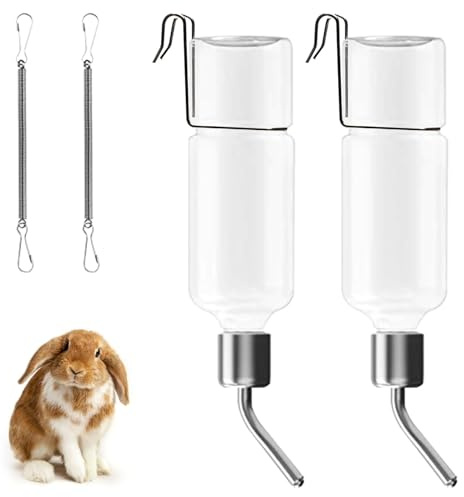 Tundwhite Lot de 2 Biberon Lapin pour Cage 350 ML Abreuvoir Lapin avec Crochet à Ressort pour Les Rongeurs Cochon d'Inde