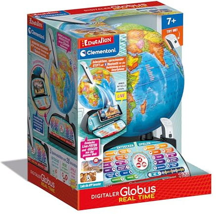 Clementoni Digital Globus Real-Time – barnglob för barn från 7 år – interaktiv jordglob för lärande och lek 59364