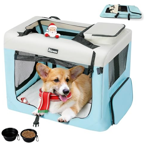 Reerooh Dog Carrier Cat Carrier Bag, Foldable Fabric Car Dog Travel Crate, Portable Soft Pet Carrier for Transport, Breathable Carrier with Cushion & Bowls