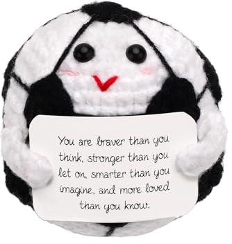 TOYMIS Positive Soccer Knitted Doll, Funny Crochet Soccer Ball Emotional Creative Knitted Ball with Encouragement Card Wool Inspiring Potato Gift for Friends Kids Birthday Decoration