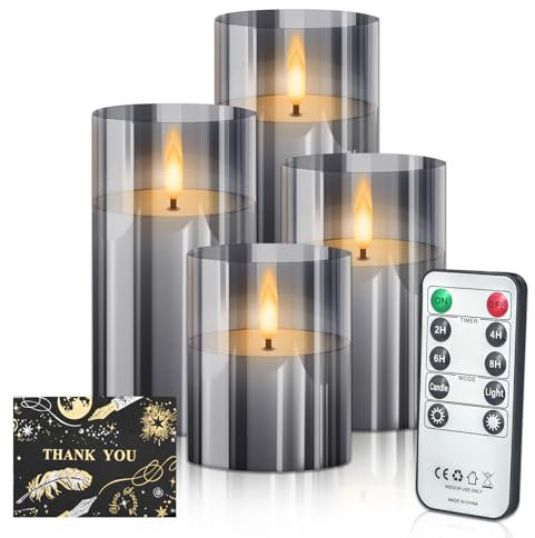UCAMP 4 Pezzi Candele a Led Senza Fiamma,Candele Senza Fiamma Tremolante con Telecomando e Funzione Timer,Candele Led Senza Fiamma per Casa,Stanza,Tavolo,Halloween,Decorazioni Natalizie