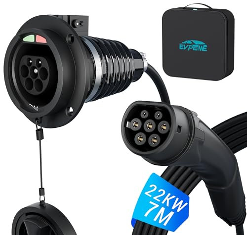 EVPEIWE 22KW/32A Tipo 2 Cavo di Prolunga Ricarica Auto Elettrica, 7M | Trifase | Cavo di Prolunga Ricarica Tipo 2 per BEVS & PHEV con Blocco di Sicurezza per Caricabatterie EV IEC-62196, IP54