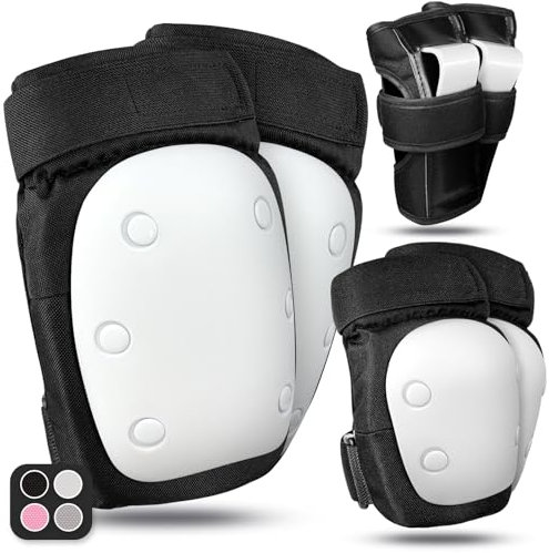 LeapBeast Knieschoner, Ellbogenschützer und Handgelenkschützer für Erwachsene&Kinder Protektoren Set [6pc] für Schutzausrüstung zum Inliner Skaten, Skateboarden, Scooter Fahren, BMX (Weiß, L)