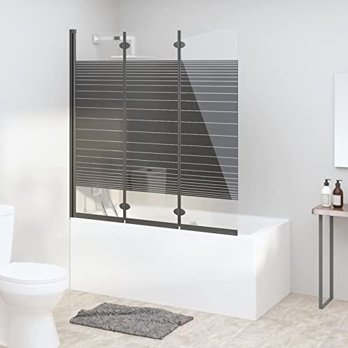 Tidyard Cabine de Douche Pliable 3 Panneaux 130x130 cm ESG Noir, Pare-Baignoire Paroi de Douche, Écran de Douche Fermeture de Baignoire Mur Panneau de Douche pour Salle de Bain