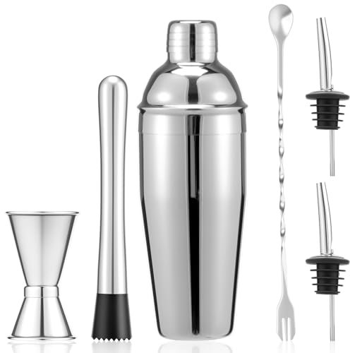 Set di shaker da cocktail, 750 ml, 6 pezzi, in acciaio inox, per barista, set di strumenti professionali per uomini, donne, amici, per la casa