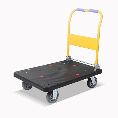 Chariot à plateforme pliable robuste avec roues – Chariot à pousser en acier et chariot de déménagement plat pour un transport facile – Chariot portable en métal à plat pour charges lourdes