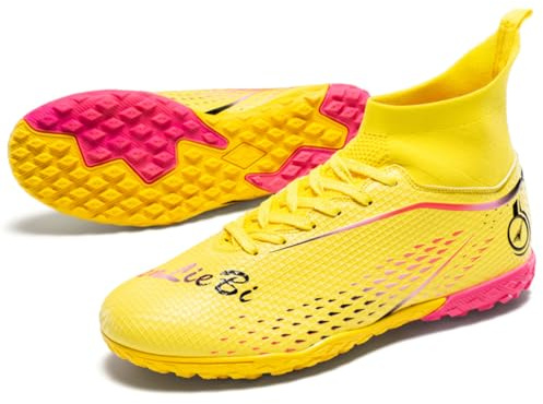 WOWEI Fotbollsskor herr pojkar High Top Spike Cleats professionella fotbollsskor barn sport utomhus atletiska träningsskor fotbollsskor sportskor tävling, Gul 1, 40 EU