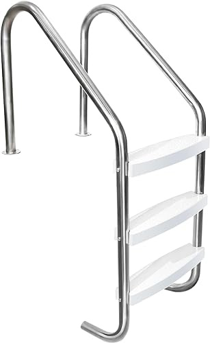 Scala per Piscina in Acciaio Inox a 3 Gradini, Gradini per Piscina con Protezione Antiscivolo, Scala per Piscine Interrate, 59 x 53 x 132 cm (3 Gradini)