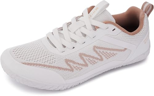 WHITIN Women Barefoot Shoes Minimalist Wide Toe Box Sneakers Size 7 Zero Drop Sole Walking Trail Running Casual Stylish Light Workout Pink White 37.5