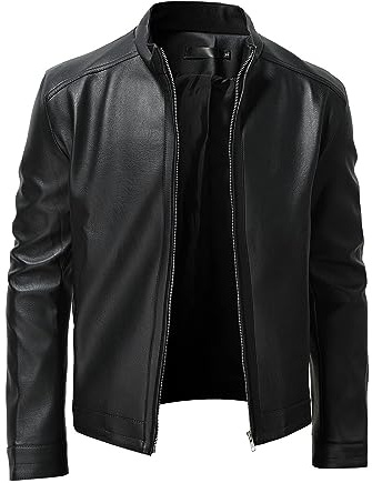 Bomberjacka herr läder, läderjacka herr svart bikerjacka vintage motorcykeljacka enfärgad fritidsjacka vindtät övergångsjacka varm sweatjacka andas läderblus med ståkrage, svart, 4XL