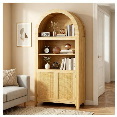BYCCZMGAD Armoire de rangement arquée de ferme en bois avec étagères et portes ouvertes, unité multifonction pour cuisine, garde-manger, bureau à domicile, entrée
