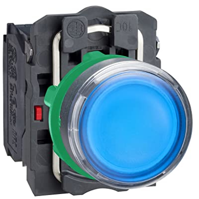 Schneider Electric Harmony XB5 - Illuminated Push Button Switch, Plastic, Spring Return, 1NO + 1NC, 24 V AC/DC, 22 mm Mount, Flush Operator Profile, XB5AW36B5, Blue