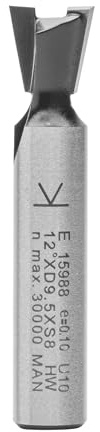 ENT 15988 Borrfräs i hårdmetall, skaft (S) 8 mm, diameter (D) 9,5 mm, NL 9,5 mm, E 12°, SL 32 mm, utan förskär