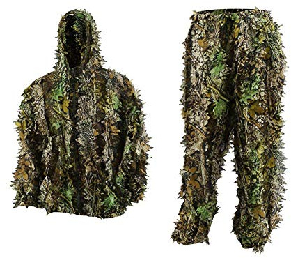 FORWO Ghillie Suits 3D Leaves Woodland Camouflage Clothing Outdoor Army Military Camo Clothes for Jungle Hunting, Paintball, Airsoft, Wildlife Photography, Halloween (Adult)