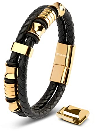 SERASAR Armband Herren 20cm Gold Männer Leder Armreif Lederband Herrenarmreif Armschmuck Schmuck Armkette Flecht Wickelarmband Kette Leather